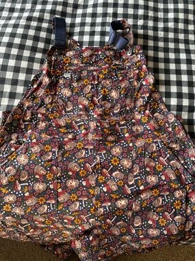 Duluth Trading Co Navy Floral Mushroom Print Overalls